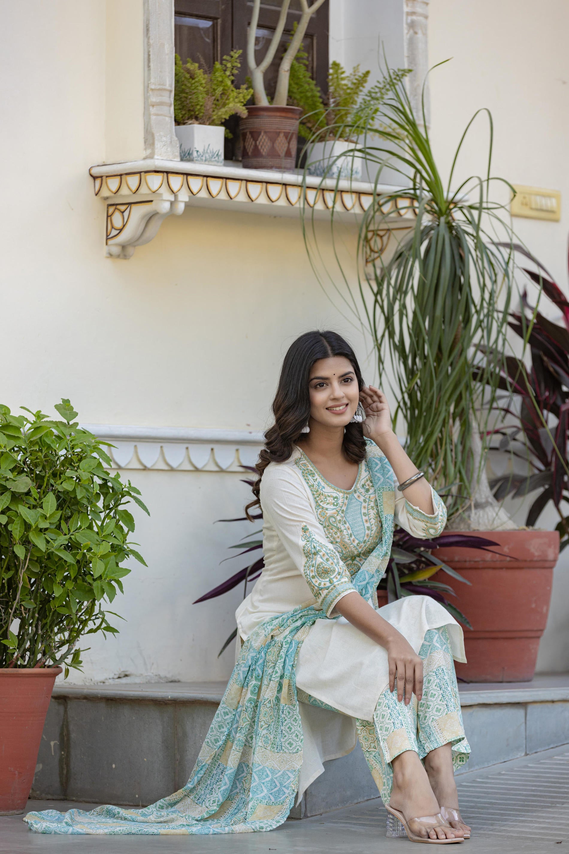 Juniper Multi Color Ethnic Printed Kurta Set With Dupatta