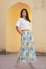 Thumbnail for Juniper Blue Ethnic Motif Printed Viscose Top & Palazzo With Thread & Mirror Work