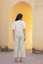 Thumbnail for Juniper White & Mint Green Ethnic Motif Printed Viscose Top & Palazzo With Thread & Mirror Work