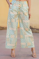 Thumbnail for Juniper White & Mint Green Ethnic Motif Printed Viscose Top & Palazzo With Thread & Mirror Work