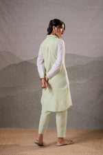 Thumbnail for Juniper LightGreen & White Divide Embroidered Panel Kurta Set - Distacart