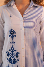 Thumbnail for Juniper NavyBlue & White Divide Embroidered Panel Kurta Set - Distacart