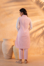 Thumbnail for Juniper Pink & White Divide Embroidered Panel Kurta Set - Distacart