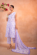 Thumbnail for Juniper Lavender Whisper Floral Kurta Pant And Dupatta Set - Distacart