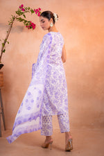 Thumbnail for Juniper Lavender Whisper Floral Kurta Pant And Dupatta Set - Distacart