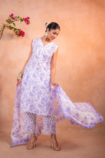 Thumbnail for Juniper Lavender Whisper Floral Kurta Pant And Dupatta Set - Distacart