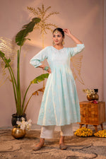 Thumbnail for Juniper Ocean Aqua Embroidered Kurta - Distacart