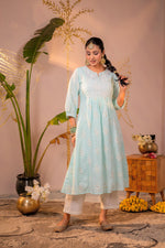 Thumbnail for Juniper Ocean Aqua Embroidered Kurta - Distacart