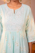 Thumbnail for Juniper Ocean Aqua Embroidered Kurta - Distacart