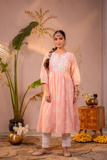 Thumbnail for Juniper Gulnaar Peach Embroidered Kurta - Distacart