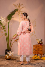 Thumbnail for Juniper Gulnaar Peach Embroidered Kurta - Distacart