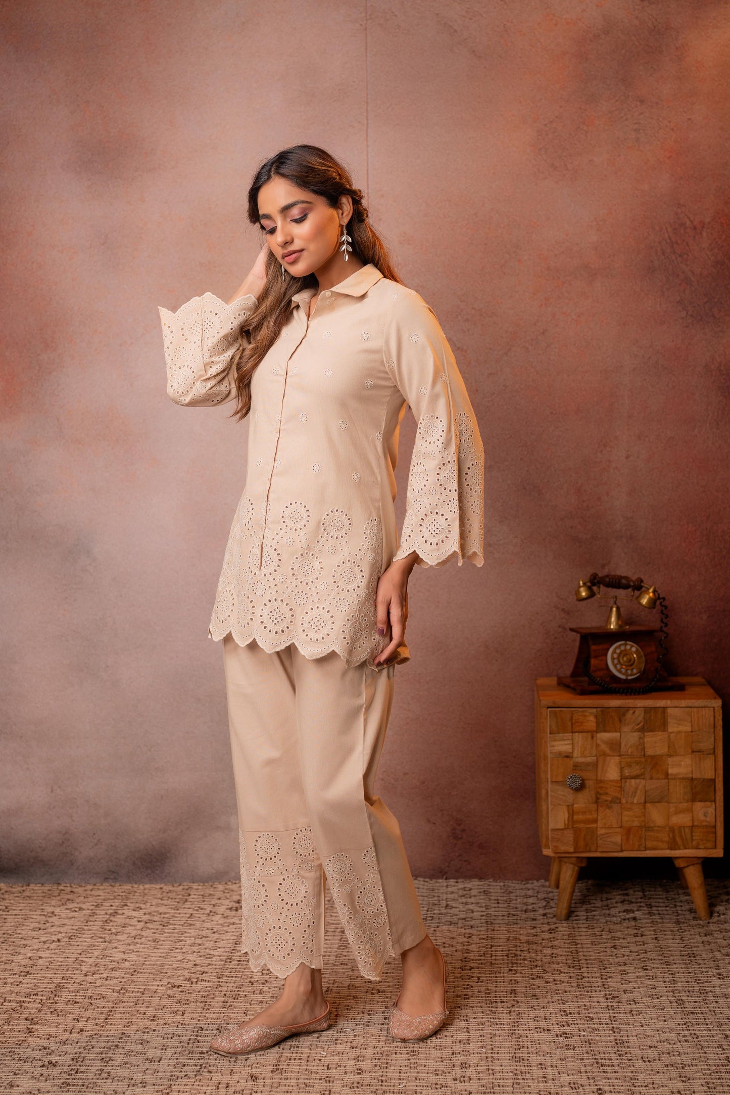 Juniper Sand Whisper Schiffli Co-Ord Set - Distacart