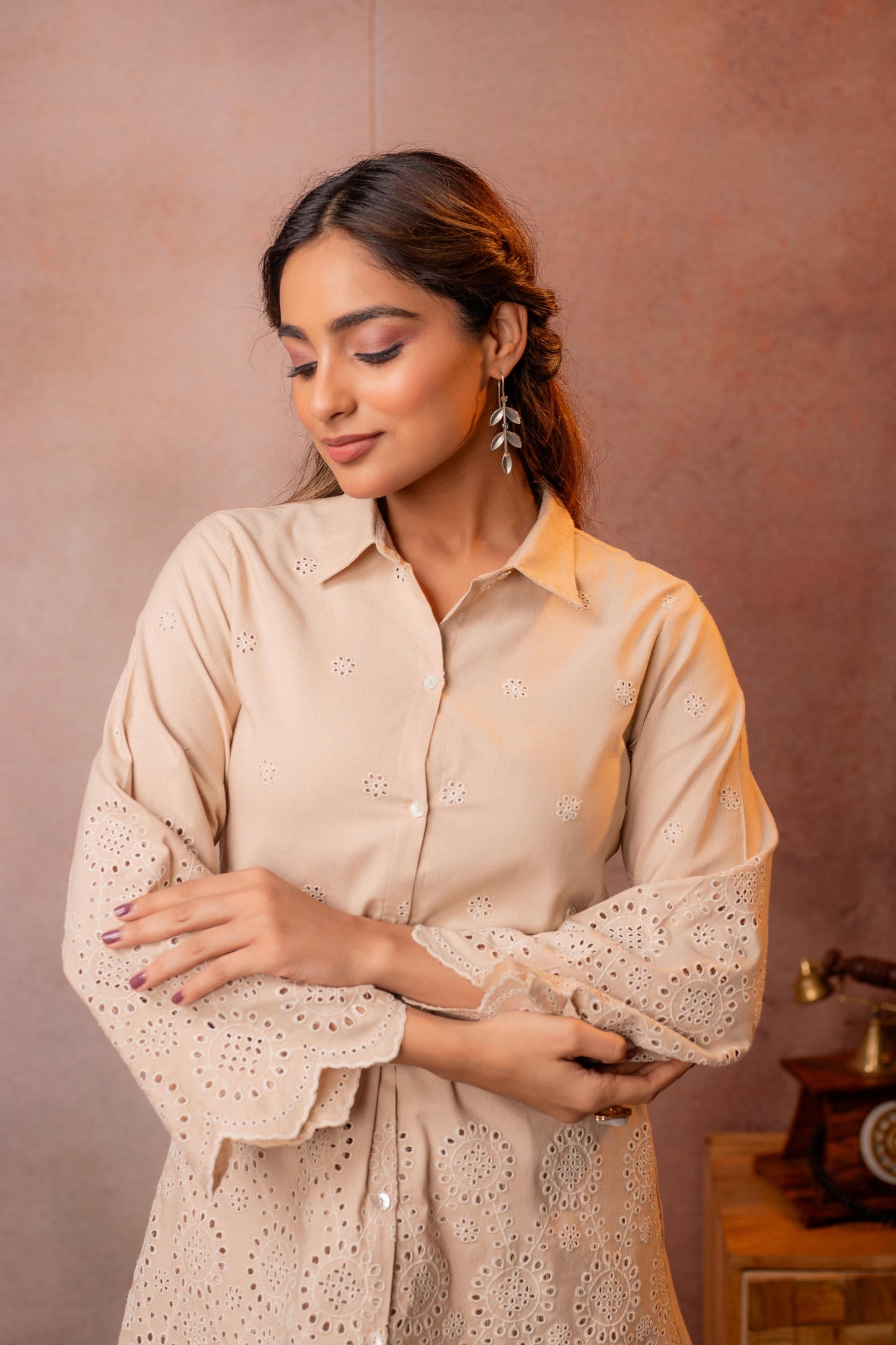 Juniper Sand Whisper Schiffli Co-Ord Set - Distacart
