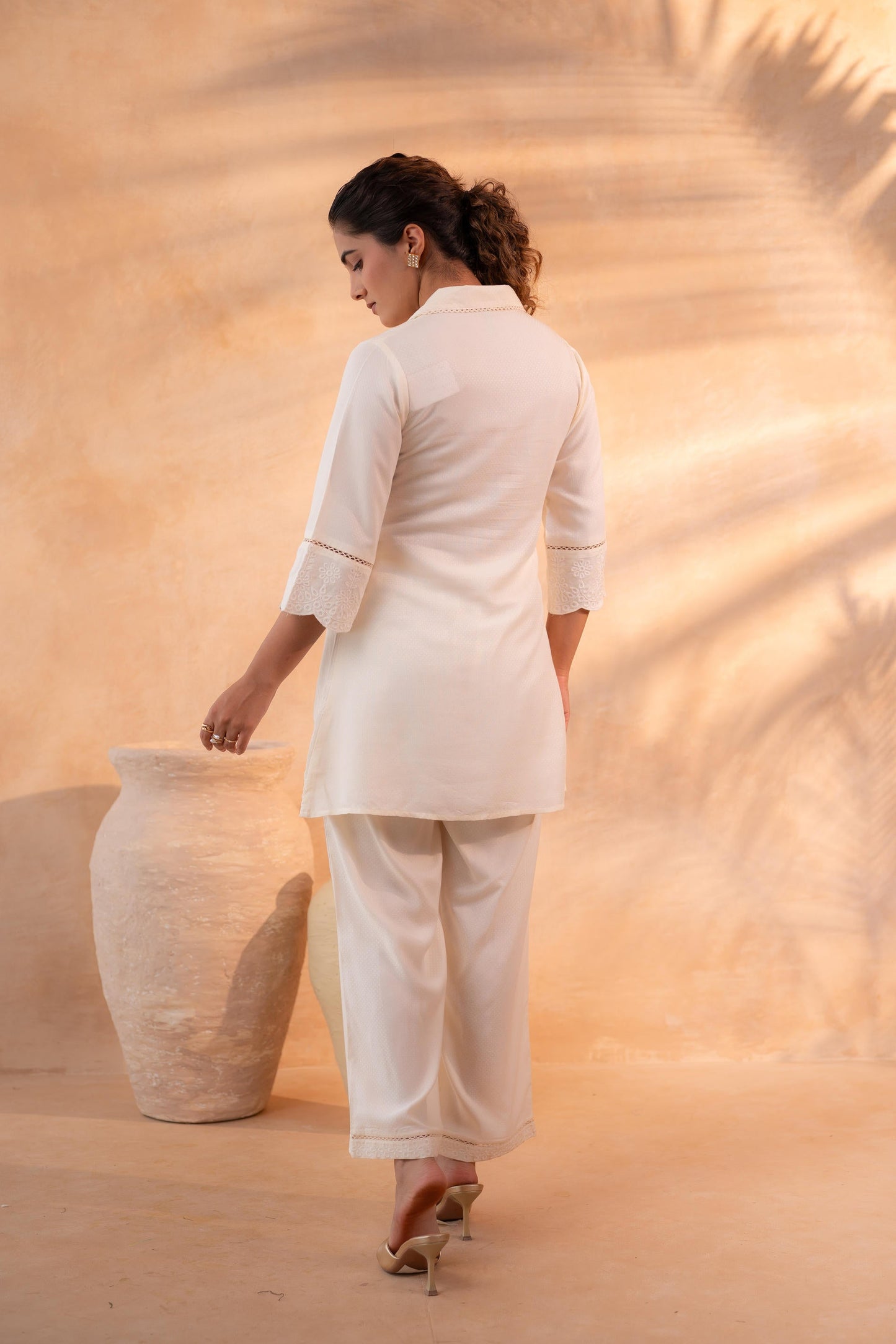 Juniper Beige Schiffli Lounge Co-Ord - Distacart