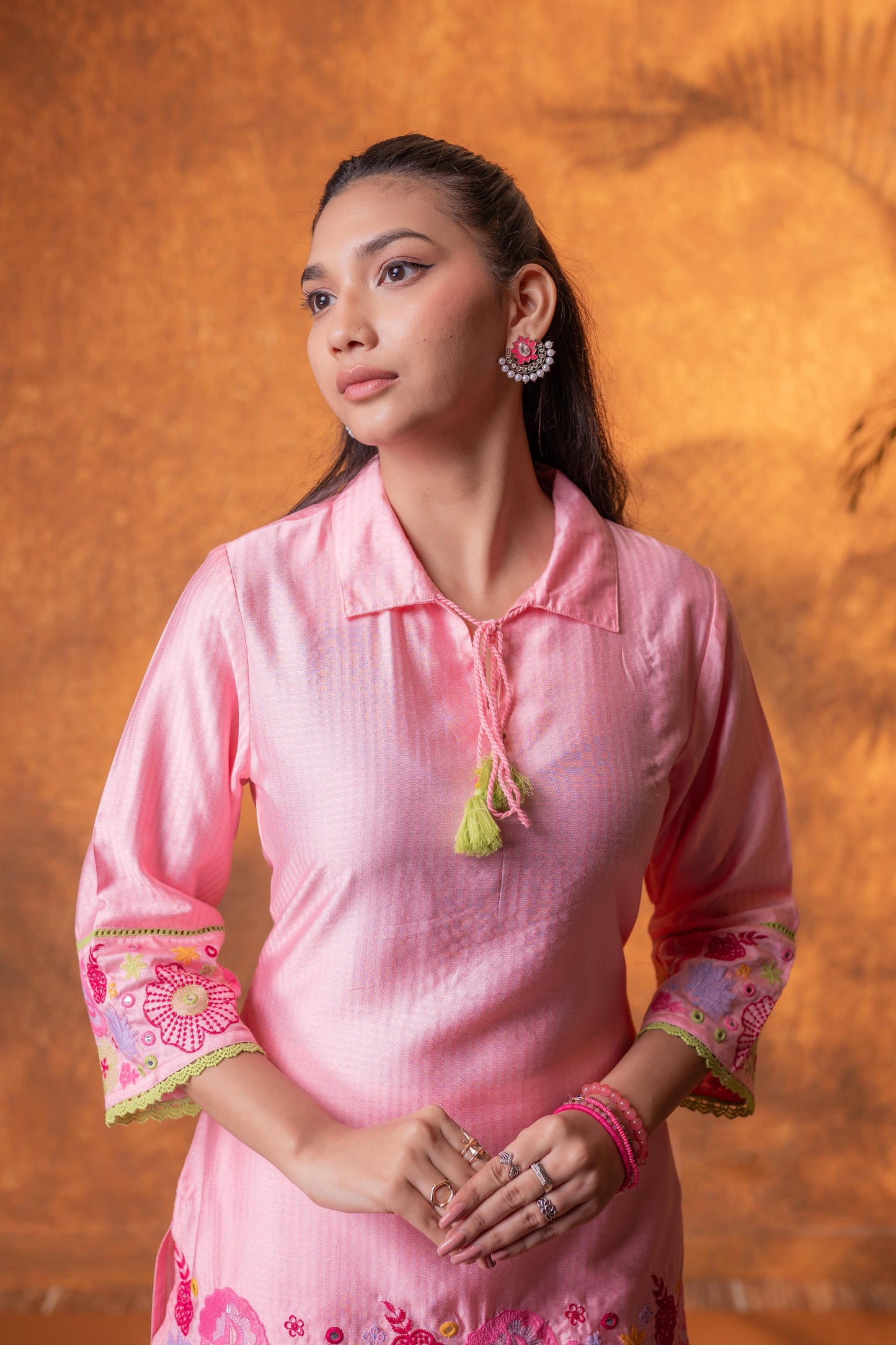 Juniper Peach Bloom Tassel Kurta Co-Ord - Distacart