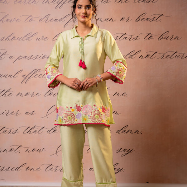Juniper SageGreen Bloom Tassel Kurta Co-Ord - Distacart