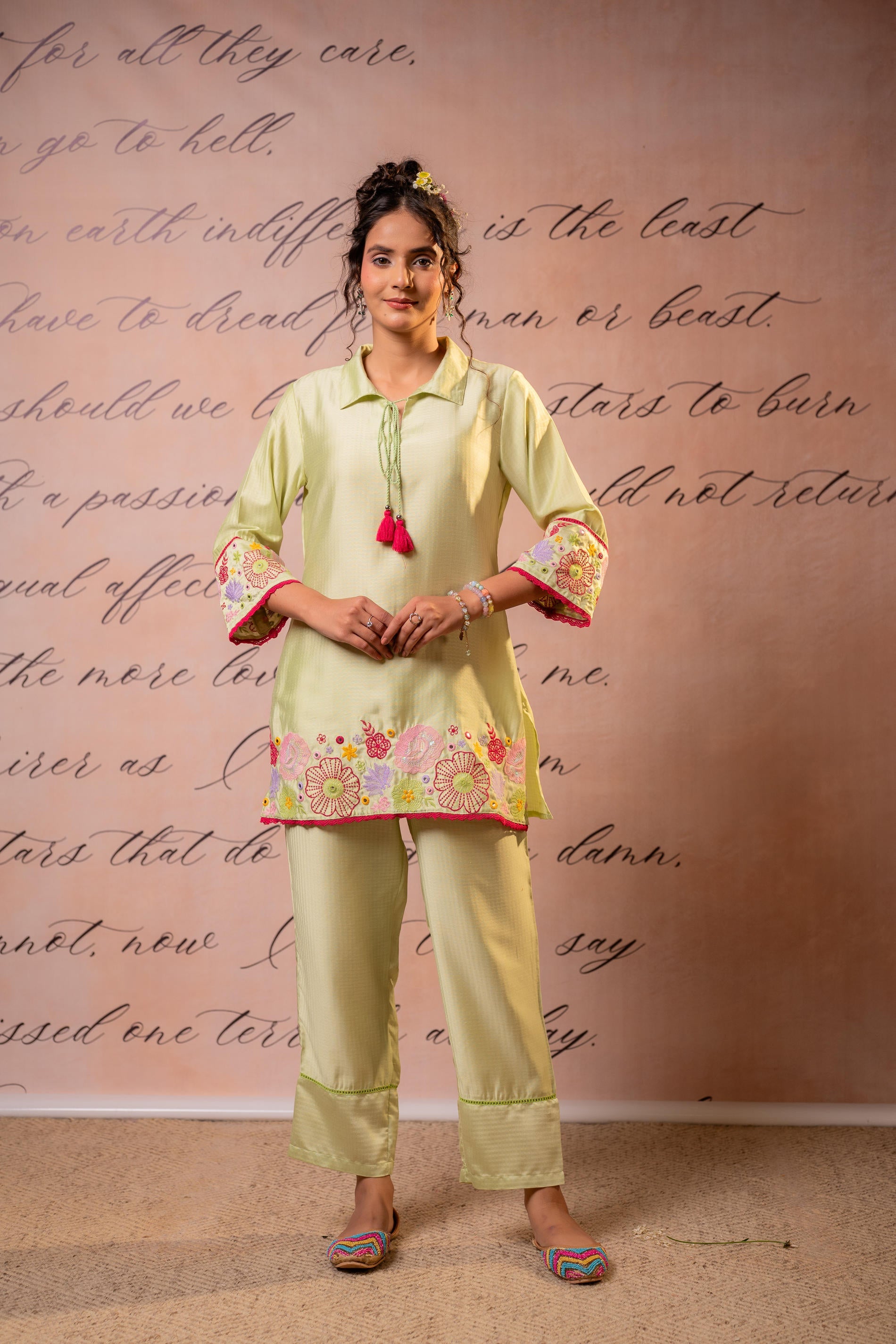 Juniper SageGreen Bloom Tassel Kurta Co-Ord - Distacart