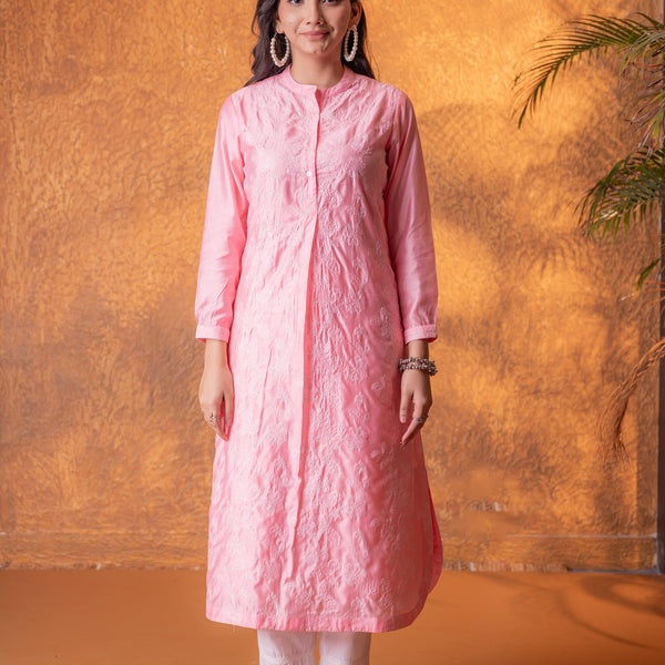Juniper Gulnaar Peach Foil Print Kurta - Distacart