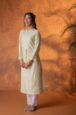 Thumbnail for Juniper Pistachio SageGreen Foil Print Kurta - Distacart