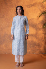 Thumbnail for Juniper Neelara Powder Blue Foil Print Kurta - Distacart
