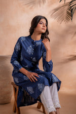 Thumbnail for Juniper Indigo Stripe Motif Heritage Kurta - Distacart