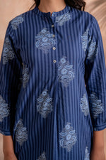 Thumbnail for Juniper Indigo Stripe Motif Heritage Kurta - Distacart