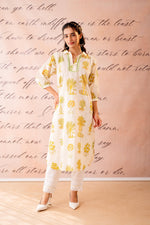 Thumbnail for Juniper Off-White Palm Motif Kurta - Distacart