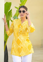 Thumbnail for Juniper Mustard Ethnic Motif Printed Tunic With Button - Distacart