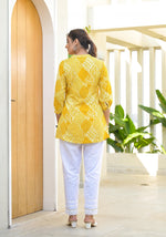 Thumbnail for Juniper Mustard Ethnic Motif Printed Tunic With Button - Distacart