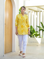 Thumbnail for Juniper Mustard Ethnic Motif Printed Tunic With Button - Distacart