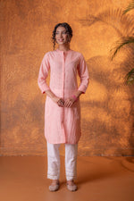 Thumbnail for Juniper Peach Chikankari Kurta - Distacart