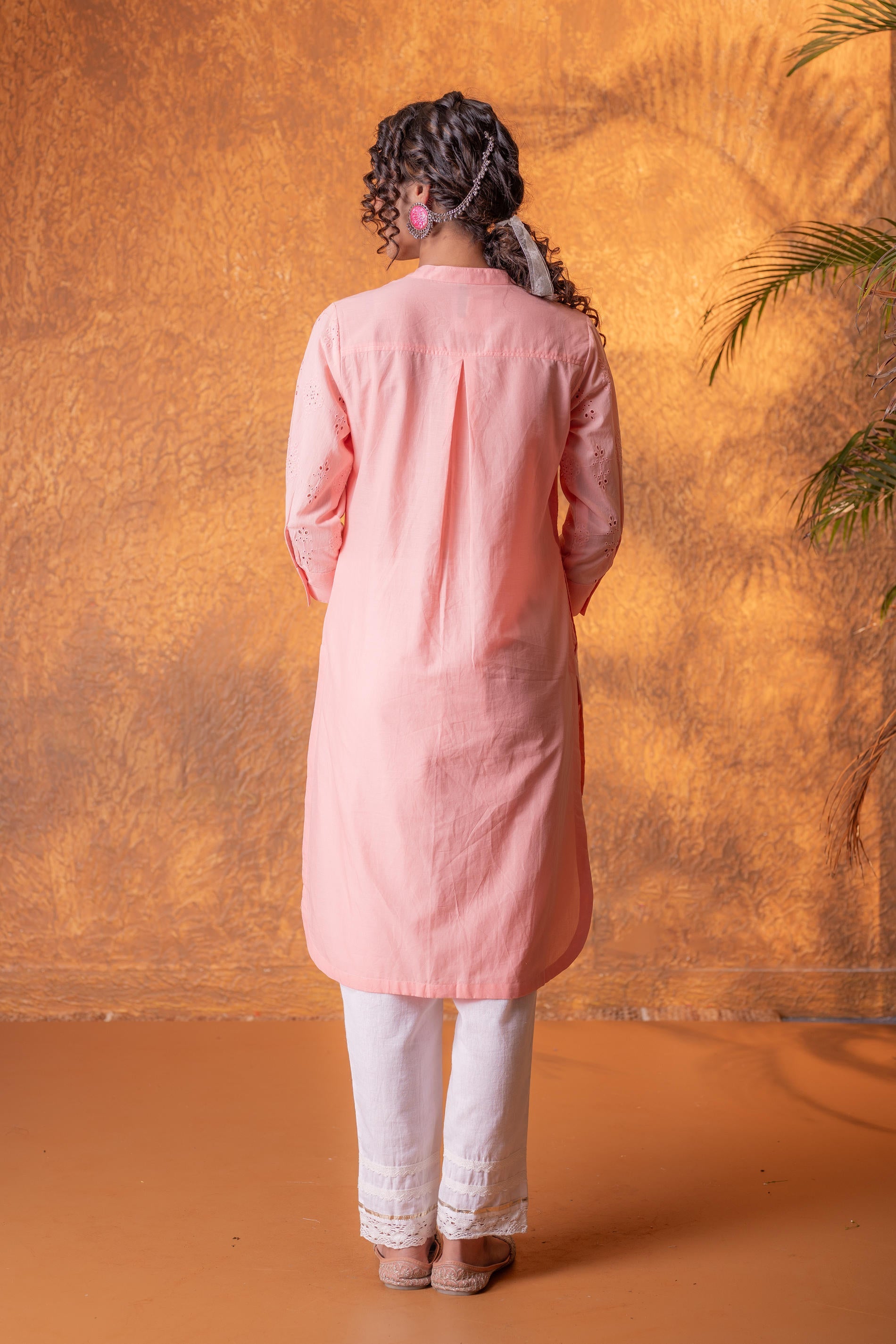 Juniper Peach Chikankari Kurta - Distacart