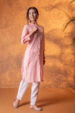 Thumbnail for Juniper Peach Chikankari Kurta - Distacart