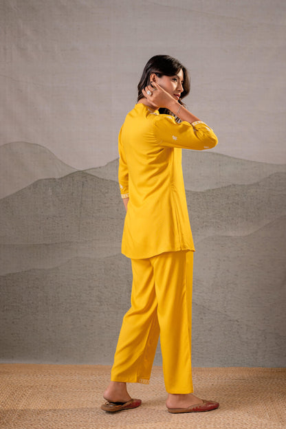 Juniper Sunlit Bloom Mustard Embroidered Co-Ord Set - Distacart