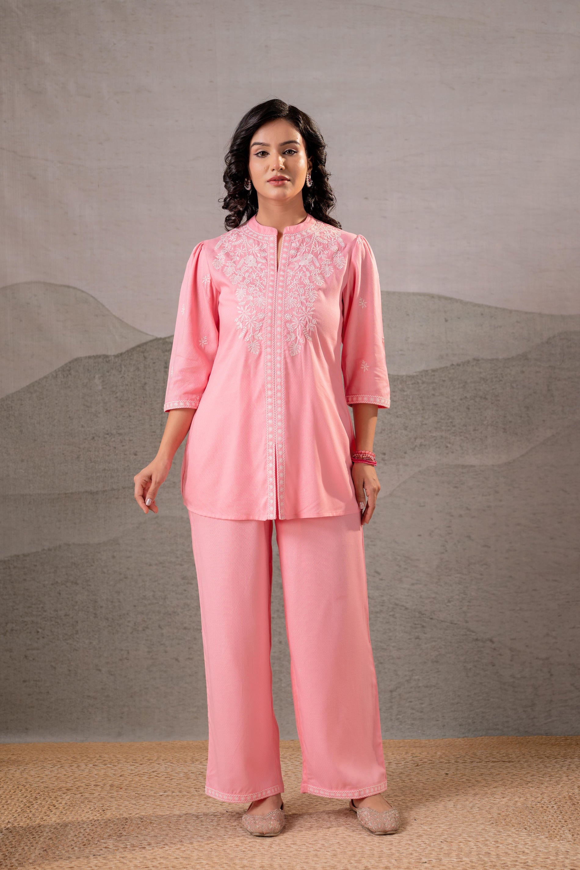 Juniper Peach Bloom Embroidered Co-Ord Set - Distacart