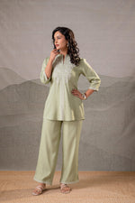 Thumbnail for Juniper Pistachio Bloom SageGreen Embroidered Co-Ord Set - Distacart