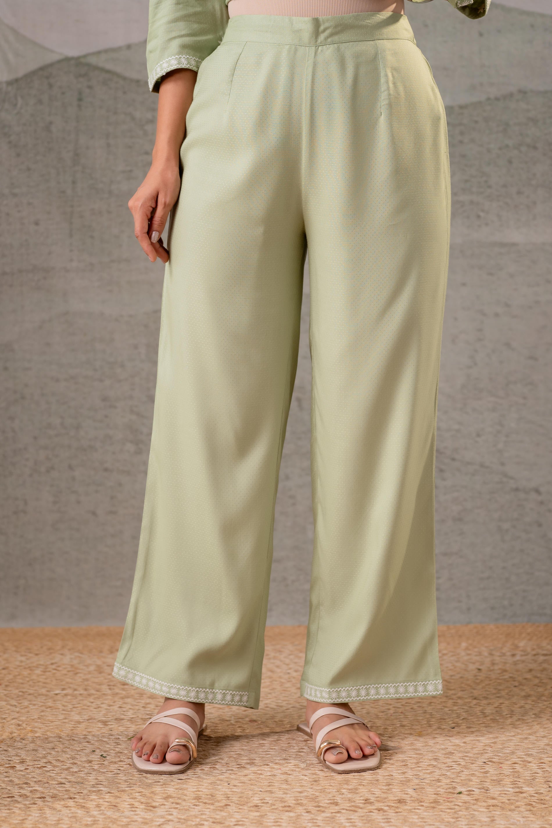Juniper Pistachio Bloom SageGreen Embroidered Co-Ord Set - Distacart