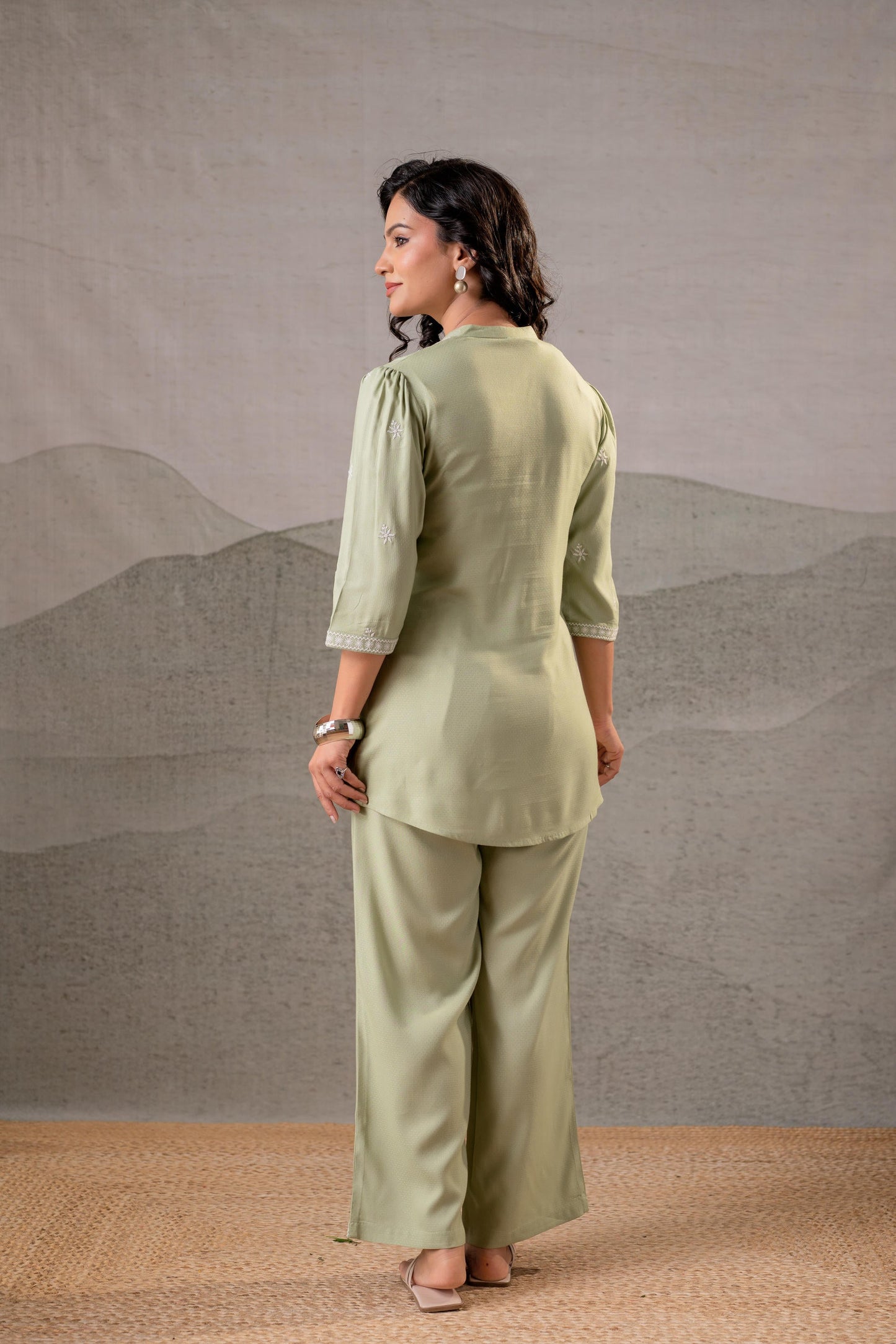 Juniper Pistachio Bloom SageGreen Embroidered Co-Ord Set - Distacart