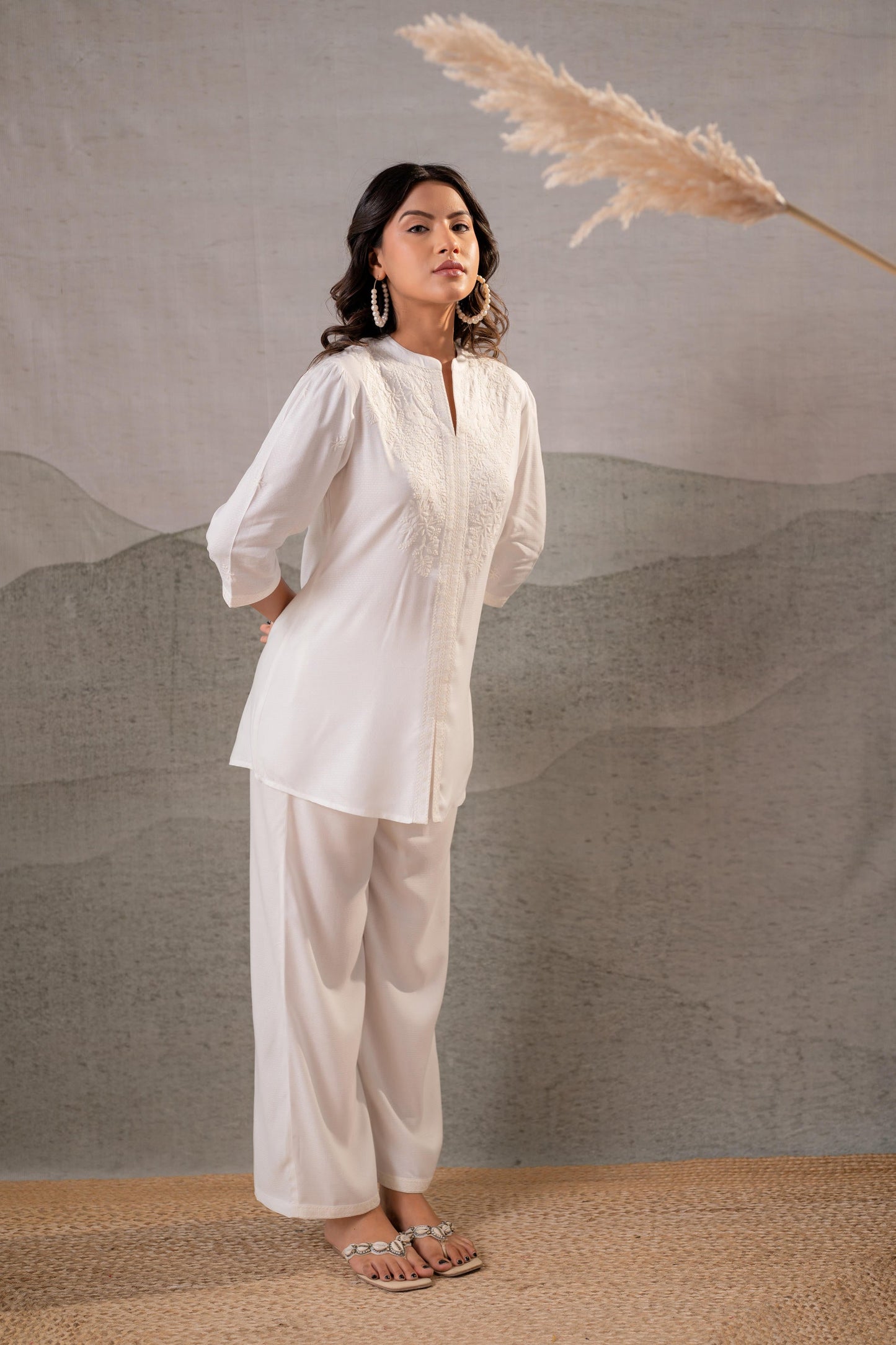 Juniper Cotton Bloom White Embroidered Co-Ord Set - Distacart