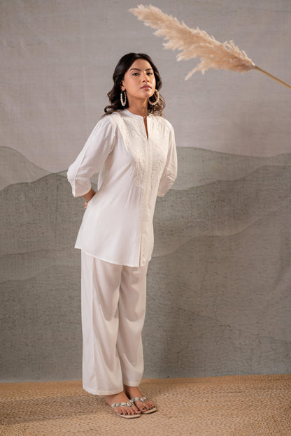 Juniper Cotton Bloom White Embroidered Co-Ord Set - Distacart