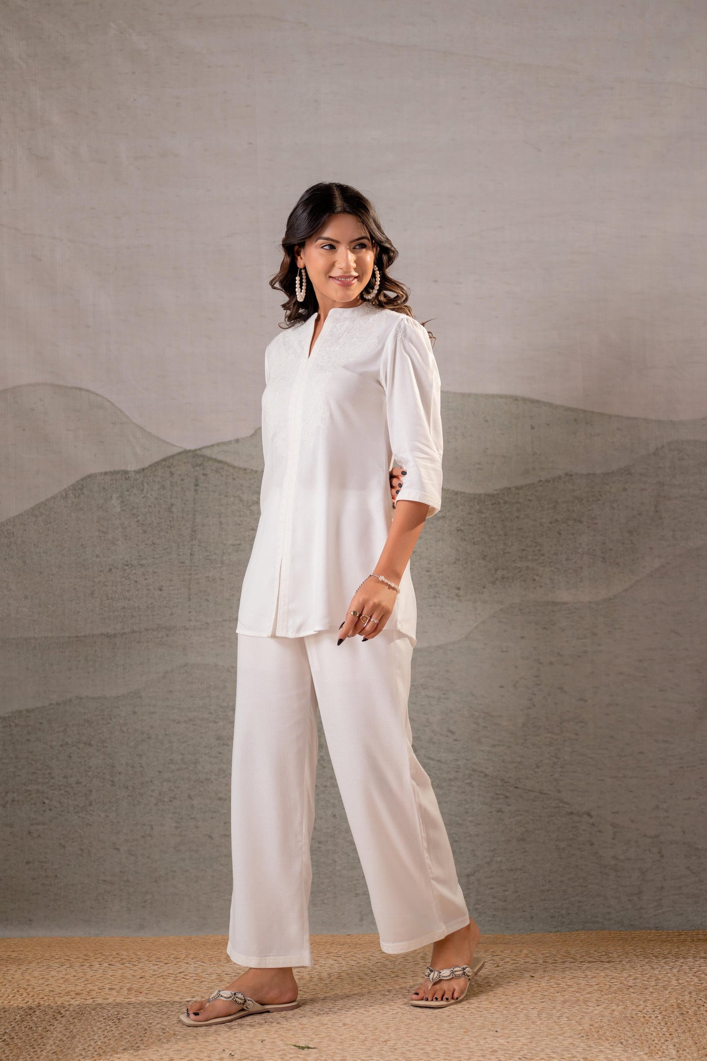 Juniper Cotton Bloom White Embroidered Co-Ord Set - Distacart