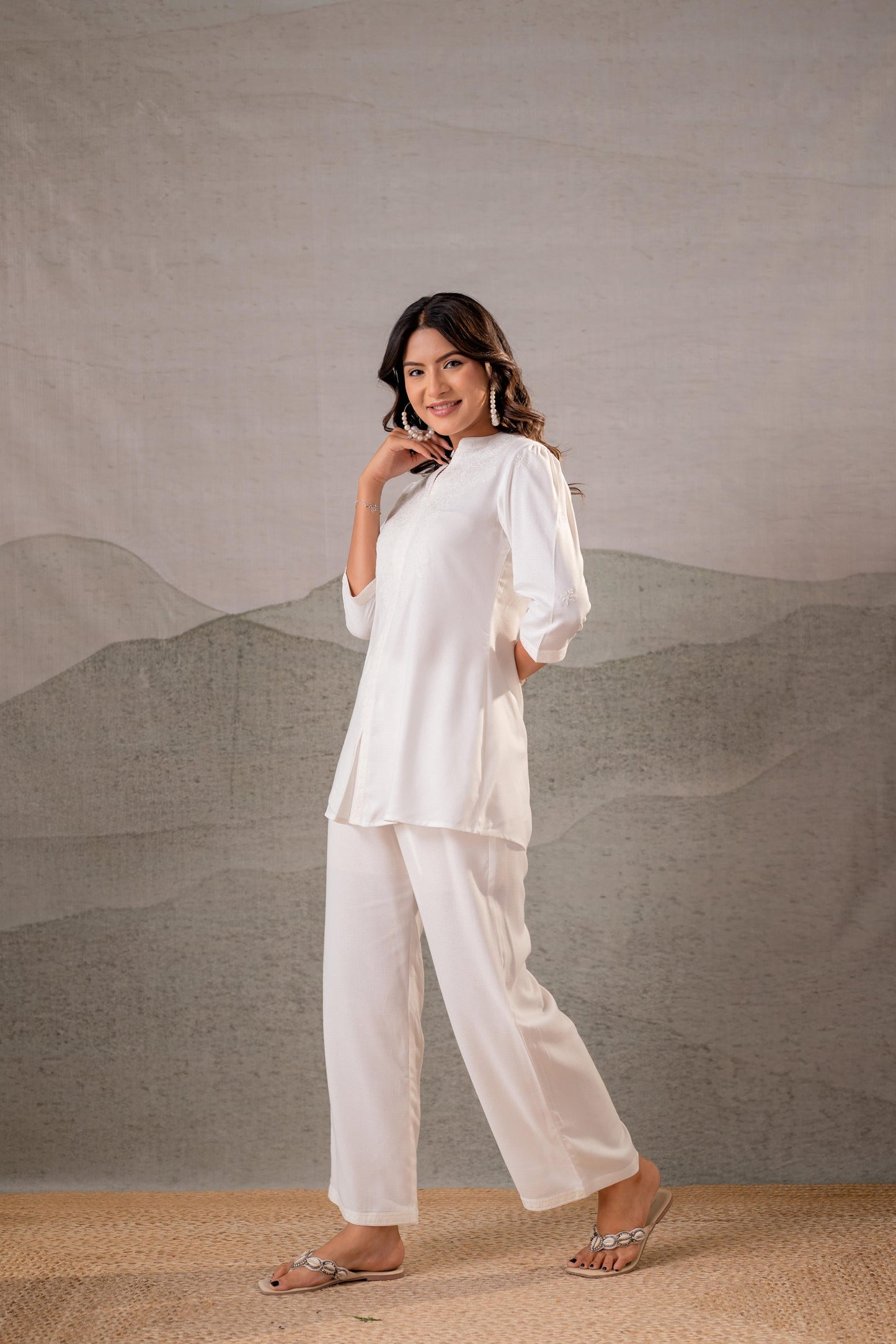 Juniper Cotton Bloom White Embroidered Co-Ord Set - Distacart