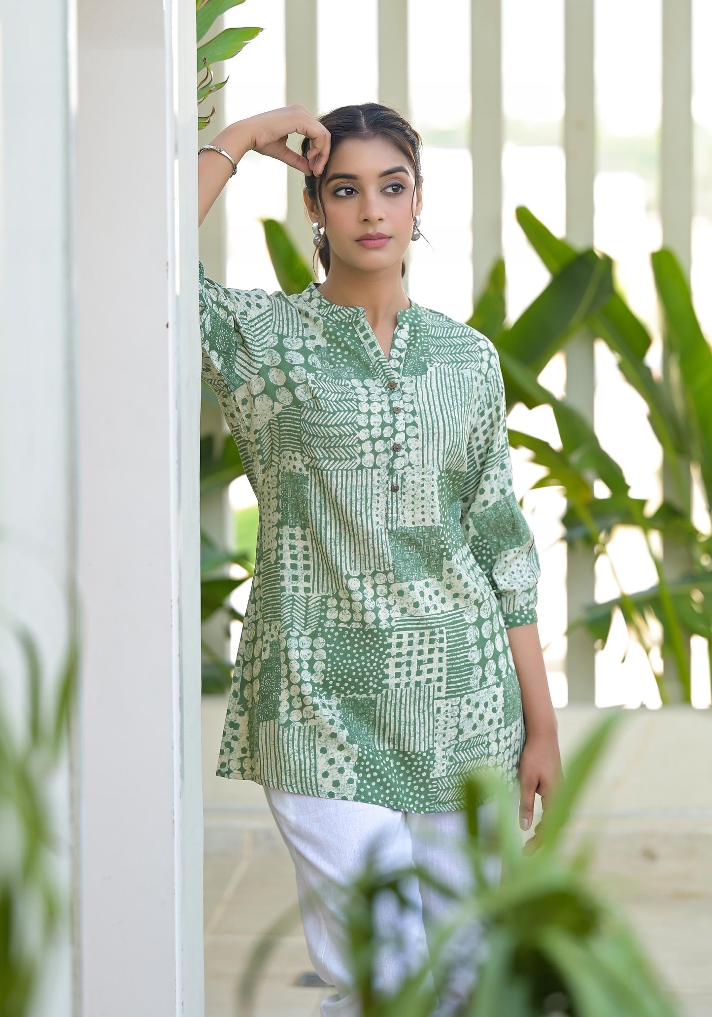 Juniper Mint Mosaic Printed Cotton Tunic - Distacart