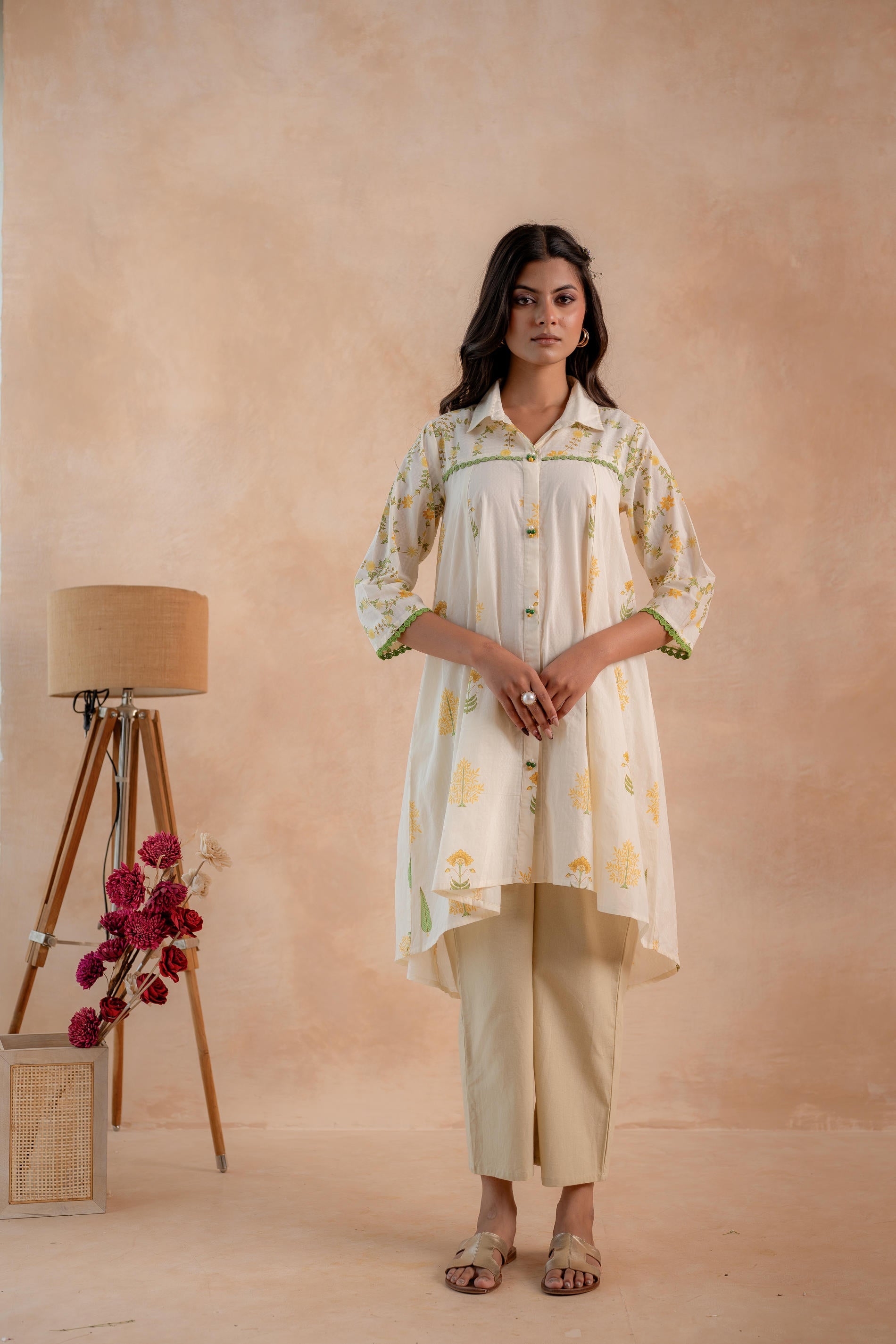 Juniper Off-White Garden Printed A-Line Tunic Kurta - Distacart
