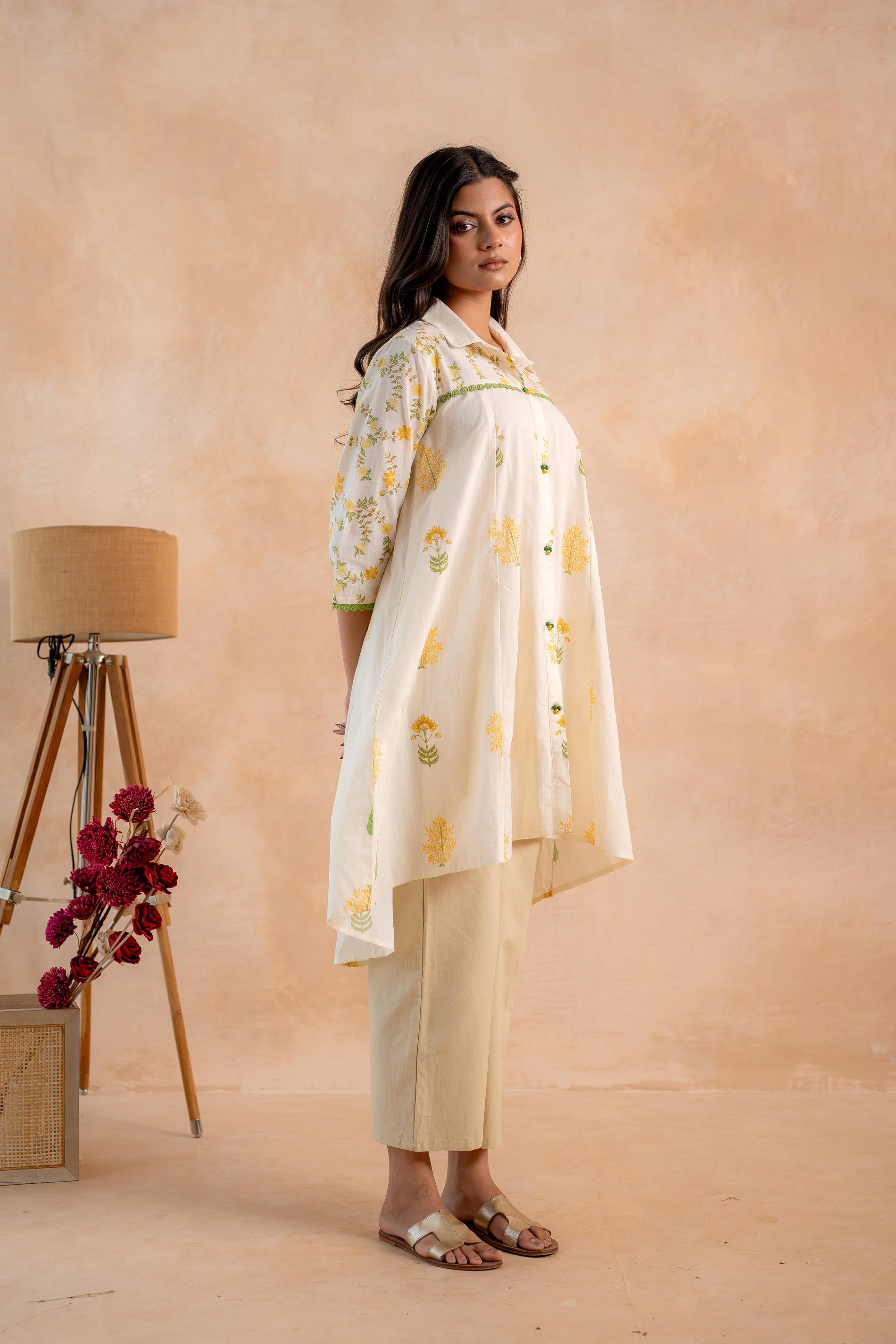Juniper Off-White Garden Printed A-Line Tunic Kurta - Distacart