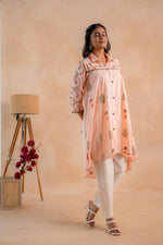 Thumbnail for Juniper Blush Peach Garden Printed A-Line Tunic Kurta - Distacart