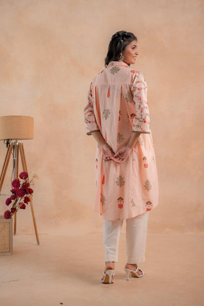 Juniper Blush Peach Garden Printed A-Line Tunic Kurta - Distacart