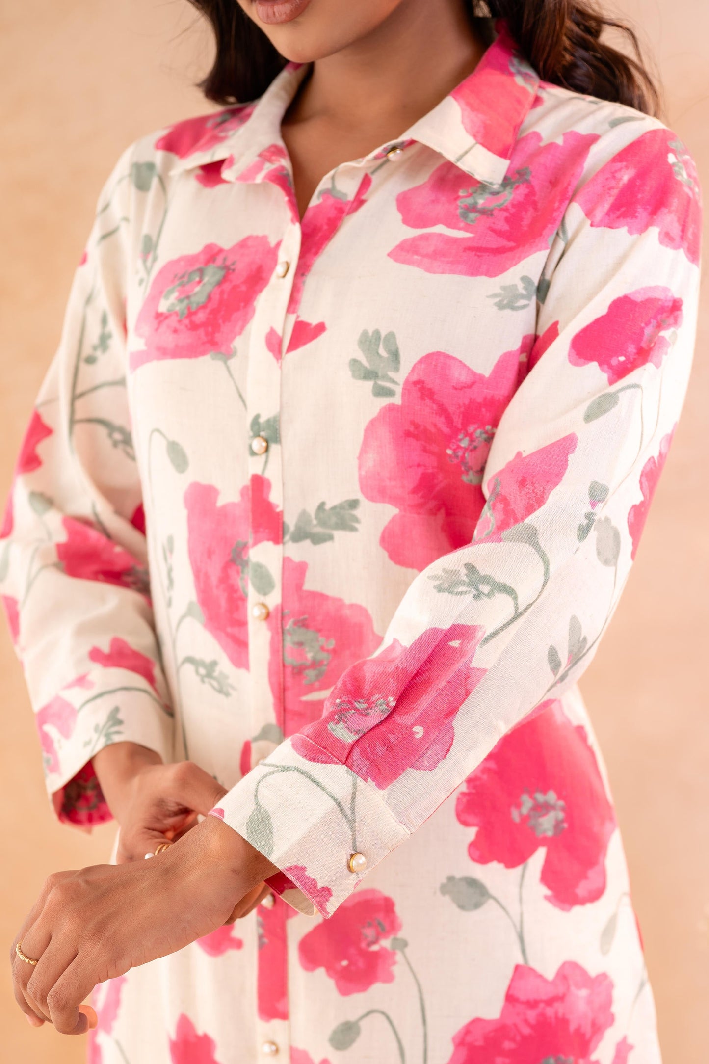 Juniper Ivory Rose Bloom Printed Shirt Tunic - Distacart