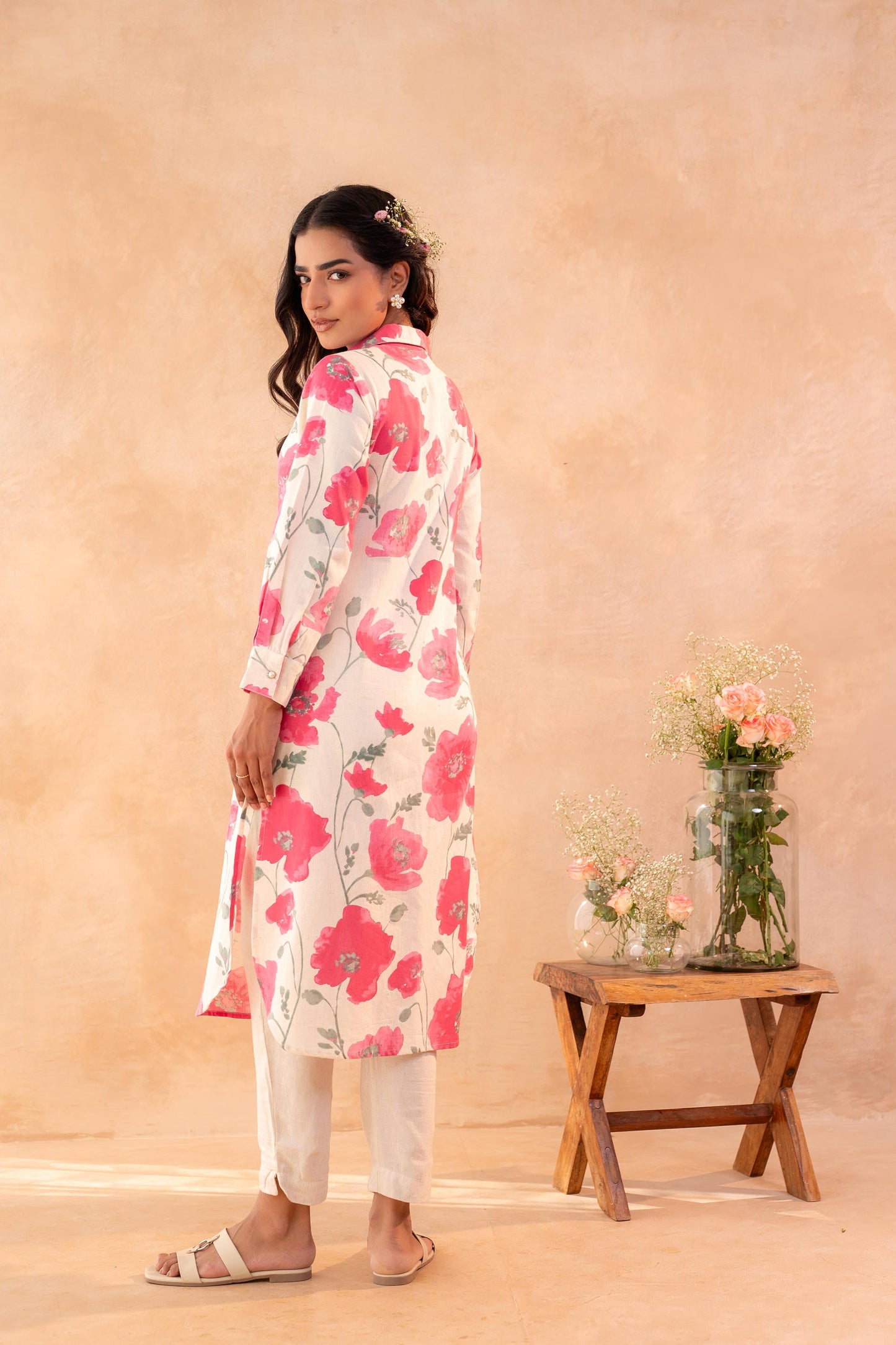 Juniper Ivory Rose Bloom Printed Shirt Tunic - Distacart