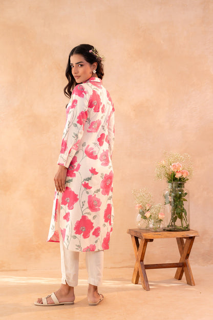 Juniper Ivory Rose Bloom Printed Shirt Tunic - Distacart